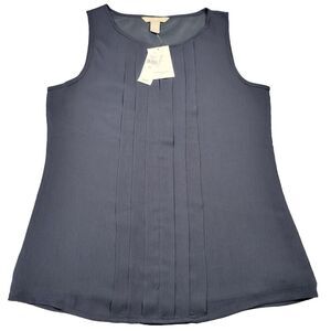 Banana Republic Blue Tank Top Navy Pleated Pintuck Preppy NEW $44 Womens Size XS